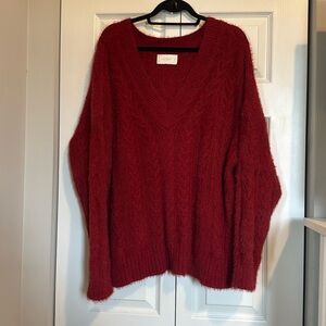 Lucky brand red eyelash v neck sweater size XL